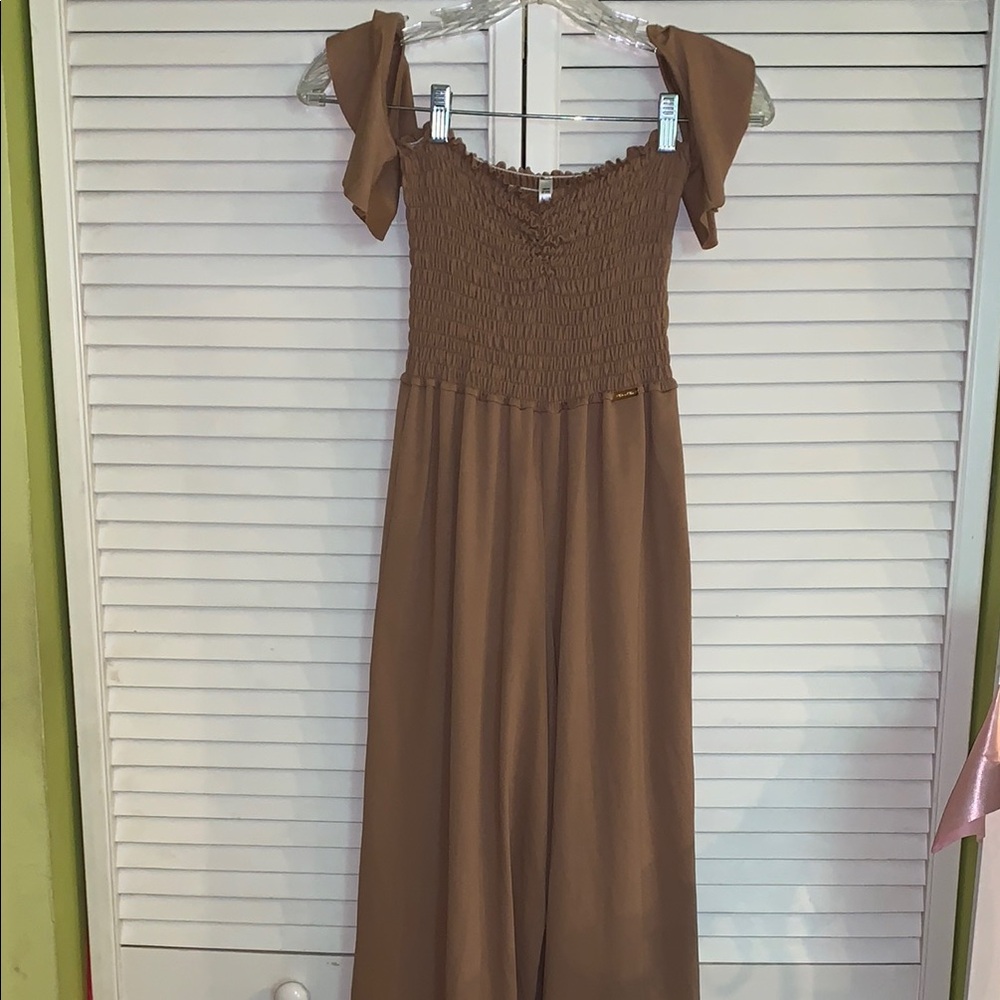 Chica Chic Brown Off-Shoulder Jumpsuit small NWOT